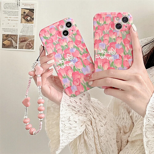 GUPBOO Étui pour iPhone11ProMax Tulipe plein écran style japonais et coréen étui pour téléphone portable chaîne femmes