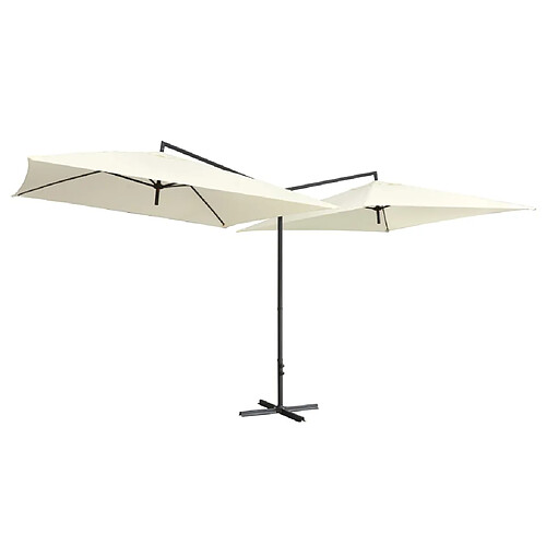 vidaXL Parasol double avec mât en acier 250 x 250 cm Blanc sable