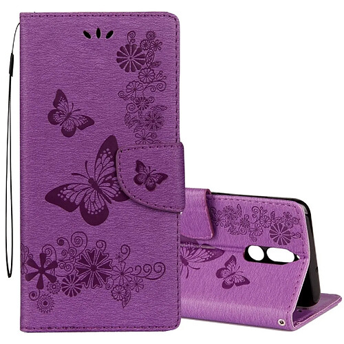 Wewoo Housse Étui Violet pour Huawei Mate 10 Lite Vintage Floral Motif de papillon en relief flip en cuir avec fente carte et titulaire portefeuille lanière