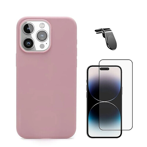 Kit De Film En Verre Trempé À Couverture Complète 5D + Couvercle En Silicone Liquide + Support Magnétique L Phonecare Compatible avec Apple iPhone 16 Pro Max - Rose