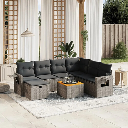 vidaXL Salon de jardin 8 pcs avec coussins gris résine tressée