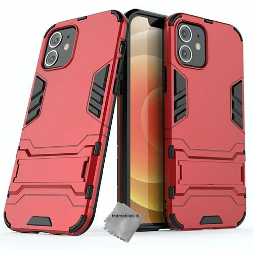 Htdmobiles Coque rigide anti choc pour Apple iPhone 12 / 12 Pro + verre trempe - ROUGE