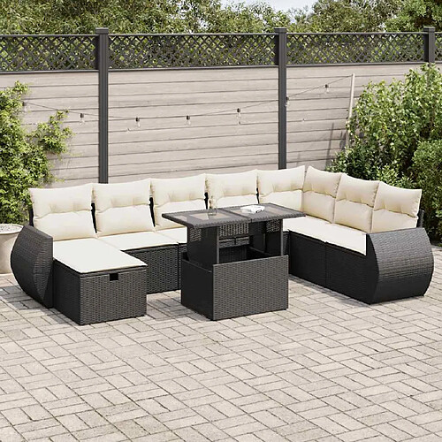 vidaXL Salon de jardin 9 pcs avec coussins noir résine tressée