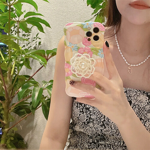 GUPBOO Étui pour iPhone12Pro Peinture à l'huile de couleur rose support de cas de téléphone japonais et coréen femelle