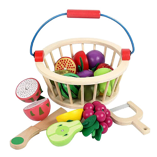 12pcs Jouet à Couper Aliments en Bois Jouets Educatifs pour Enfants 3 Ans et Plus