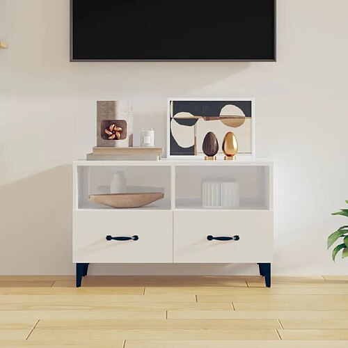 Maison Chic Meuble TV scandinave - Banc TV pour salon Blanc brillant 80x36x50 cm Bois d'ingénierie -MN42503