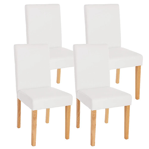 Mendler Lot de 4 chaises de séjour Littau ~ simili-cuir, blanc mat, pieds clairs