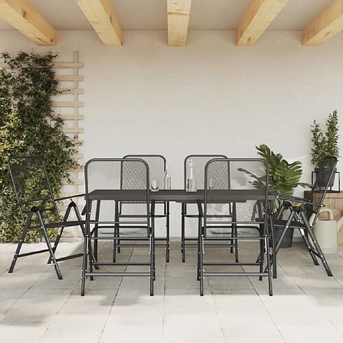 Ensemble à manger de jardin 7 pcs,Table et chaise à dîner anthracite métal maille -MN18071