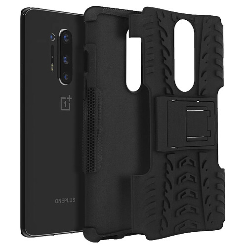 Avizar Coque OnePlus 8 Protection Semi-rigide Antichoc Béquille Support Noir