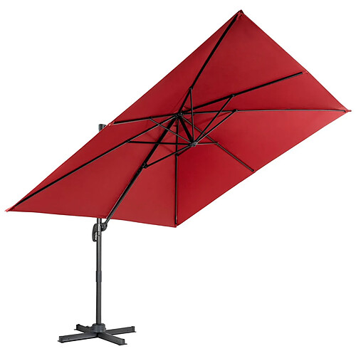 Helloshop26 Parasol déporté inclinable 3x3 m avec base croisée rotation à 360° manivelle 8 baleines event pour jardin terrasse vin-rouge 20_0009019