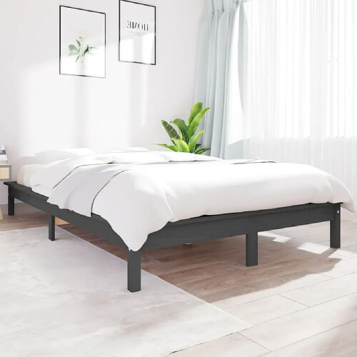 vidaXL Cadre de lit sans matelas gris 140x190 cm bois de pin massif