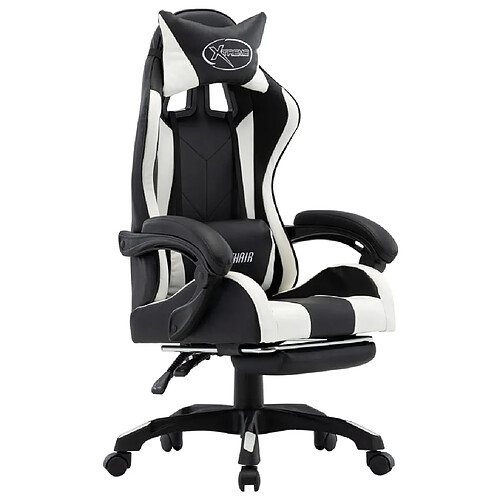 Helloshop26 Chaise fauteuil siège pivotante de bureau informatique étude de jeux vidéo et repose-pied et similicuir blanc 02_0024222