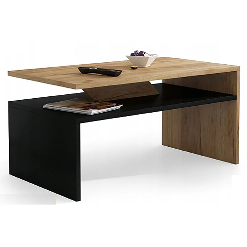 Dusine Table basse - PRAIA - Noir et finition bois avec rangement 90-50 cm