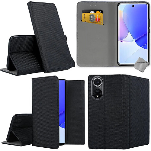 Htdmobiles Housse etui portefeuille avec coque intérieure en silicone pour Huawei Honor 50 5G / Nova 9 + verre trempe - NOIR MAGNET