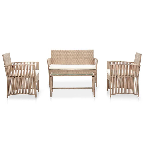 Maison Chic Salon de jardin 4 pcs avec coussins | Ensemble de Table et chaises | Mobilier d'Extérieur Résine tressée Beige -GKD51397