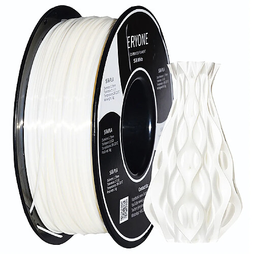 None Filament PLA soie ERYONE pour imprimante 3D 1 kg (2,2 lbs)/bobine - Blanc