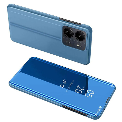 Htdmobiles Housse pour Xiaomi Redmi 13C / Poco C65 / Poco M6 5G - etui coque portefeuille clear view miroir + verre trempe - BLEU