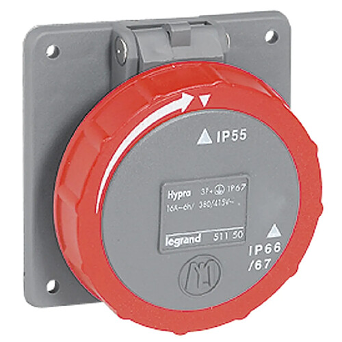 prise tableau 16 ampères 3p+n+t ip55 rouge - legrand hypra 51151