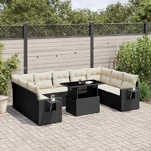 vidaXL Salon de jardin 10 pcs avec coussins noir résine tressée