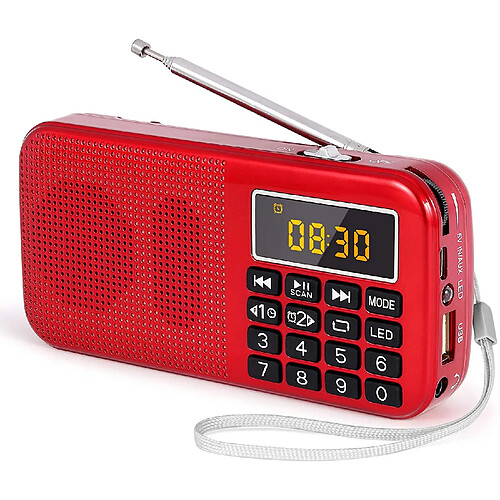 PRUNUS radio portable MP3 SD USB AUX avec batterie rechargeable de grande capacité (3000mAh) rouge