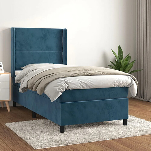 Maison Chic Lit Adulte - Lit simple Lit à sommier tapissier avec matelas moelleux - Meuble de Chambre - Bleu foncé 90x200 cm -MN27576