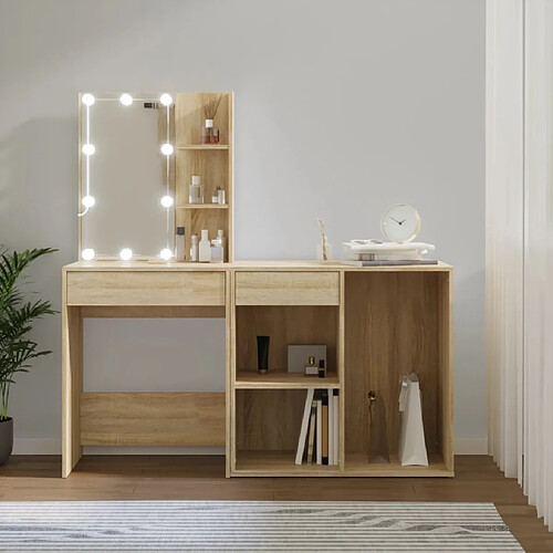 vidaXL Coiffeuse à LED avec armoire Chêne sonoma Bois d'ingénierie