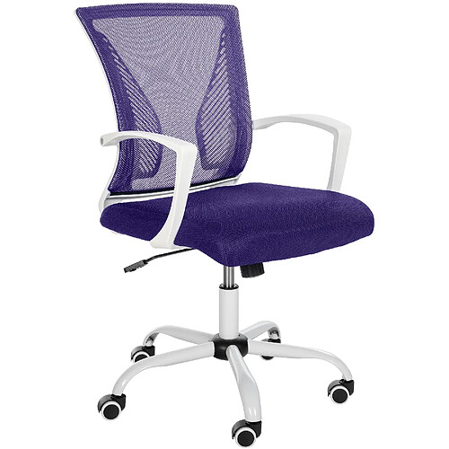 Decoshop26 Chaise de bureau hauteur réglable avec revêtement en maille respirante microfibre violet pieds métal blanc 10_0002696