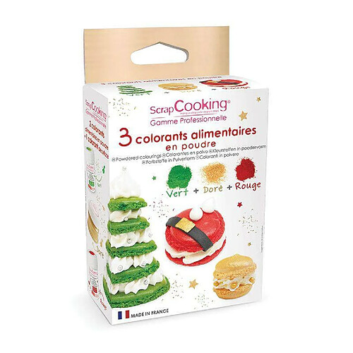 Scrapcooking 3 colorants en poudre vert, rouge et doré - Edition Noël