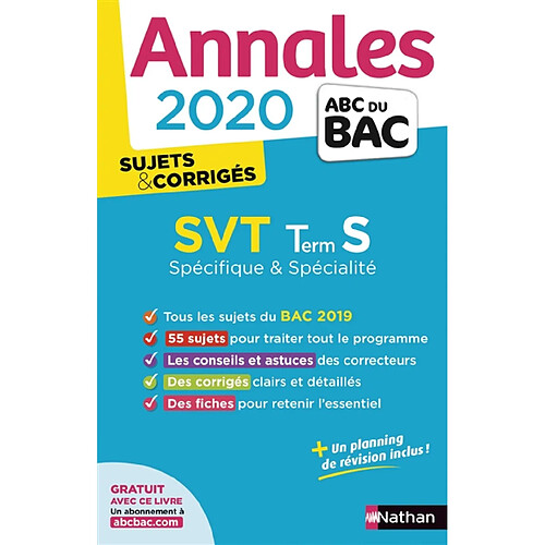 SVT terminale S spécifique & spécialité : annales bac 2020, sujets & corrigés · Occasion