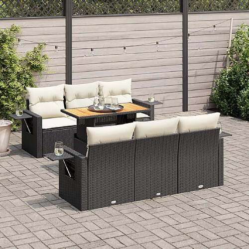 vidaXL Salon de jardin 7 pcs avec coussins noir résine tressée