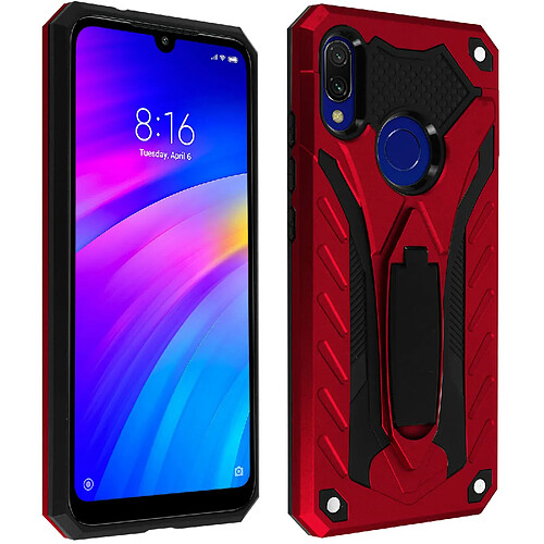 Avizar Coque Xiaomi Redmi 7 Protection Bi-matière Antichoc Fonction Support - rouge