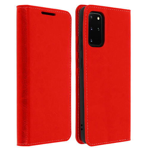 Avizar Étui Galaxy S20 Plus Folio Cuir Véritable Porte cartes Support Vidéo - rouge