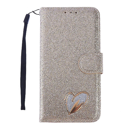 Universal Bling Diamond Téléphone Pu Leather Pliant Halder Portefeuille Couvercle avec sangle pour iPhone X (or)