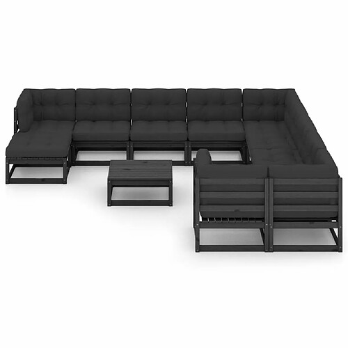 Maison Chic Salon de jardin 12pcs + coussins - Mobilier/Meubles de jardin - Table et chaises d'extérieur Noir Bois de pin massif -MN50686