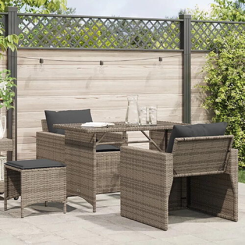 vidaXL Salon de jardin 4 pcs avec coussins gris résine tressée