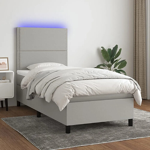 Sommier à lattes et LED,Cadre à lattes de lit avec matelas pour Adulte Gris clair 80x200cm -MN35835