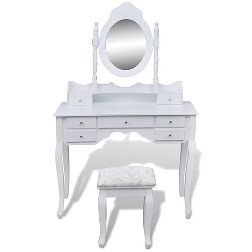 Helloshop26 Coiffeuse 93 x 39 x 74,5 cm avec miroir et tabouret 7 tiroirs blanc 02_0021269