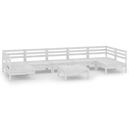 Maison Chic Salon de jardin 8 pcs - Table et chaises d'extérieur - Mobilier/Meubles de jardin Moderne Blanc Bois de pin massif -MN68716