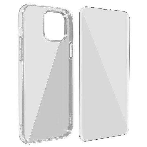 Avizar Coque iPhone 13 Pro Silicone Souple Film Verre Trempé 9H Transparent