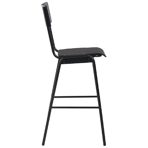 Helloshop26 Lot de deux tabourets de bar design chaise siège noir contreplaqué solide et acier 1202125