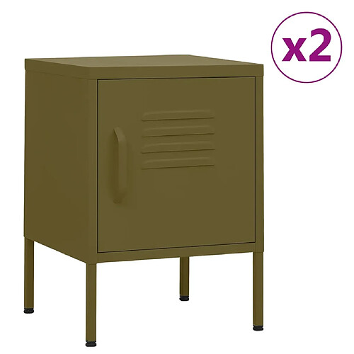 vidaXL Tables de chevet 2 pcs Vert olive 35x35x51 cm Acier