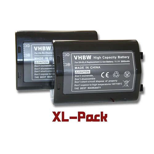 vhbw set de 2 batteries 2000mAh (11.1V) pour appareil-photo Nikon D2H, D2Hs, D2X, D2Xs, F6, D3, D3X comme EN-EL4, EN-EL4a.