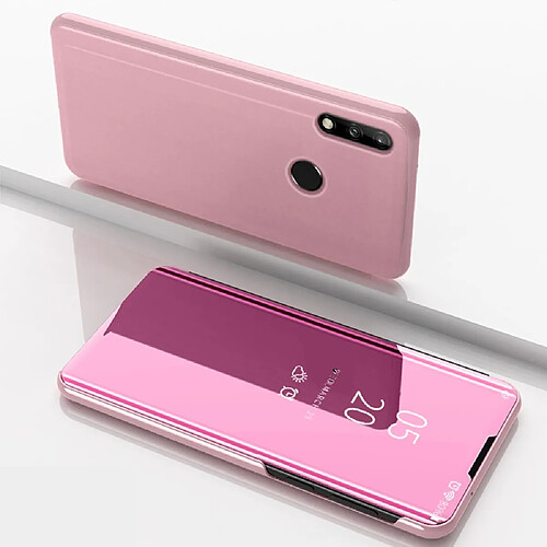 Coque en TPU + PU voir la surface du miroir de la fenêtre avec support or rose pour votre Huawei P40 Lite E/Y7p