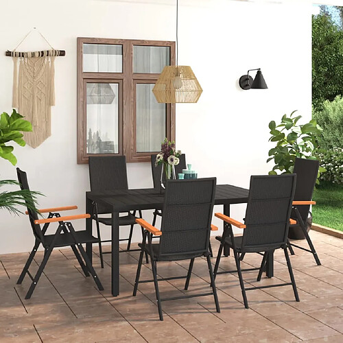 Salle à manger de jardin 7 pcs,Table et chaise à dîner Noir et marron -MN23490