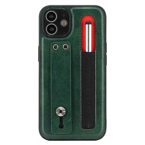 Coque en TPU + PU antichoc avec béquille en bandoulière et fente pour stylo vert pour votre iPhone 12 6.1 pouces