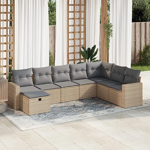 vidaXL Salon de jardin avec coussins 8 pcs beige résine tressée