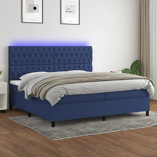 Sommier à lattes,Cadre à lattes de lit et matelas et LED pour Adulte Bleu 200x200 cm Tissu -MN94732