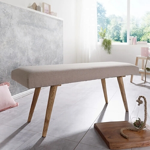 Mes Banc 2 places 117x38x51 cm en tissu beige et pieds en manguier