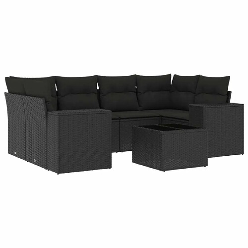 Maison Chic Ensemble Tables et chaises d'extérieur 7pcs avec coussins,Salon de jardin noir résine tressée -GKD432605