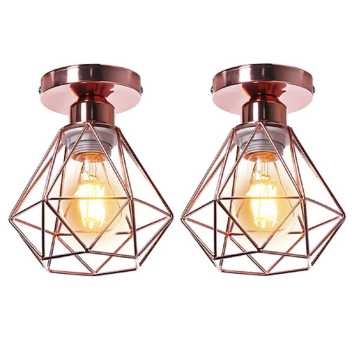 Stoex 2PCS Plafonnier Rétro Or Rose Lampe de Plafond E27 Cage en Métal Luminaire Plafonnier Vintage D'Intérieur